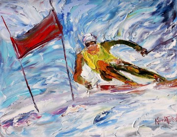 Downhill Ski Racer impressionists Oil Paintings